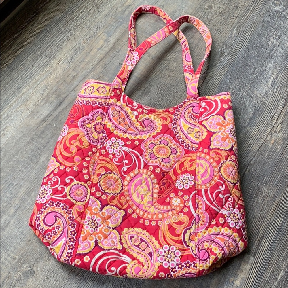 Vera Bradley large shoulder bag purse red paisley - Picture 2 of 8
